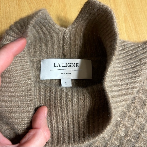 La‎ Ligne Cashmere Tan Knit Mock Neck Long Sleeve Sweater Dress - Picture 4 of 8